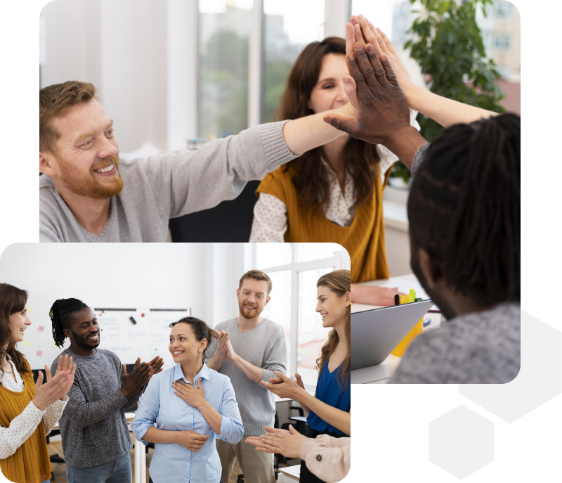 Groups cheering each other on