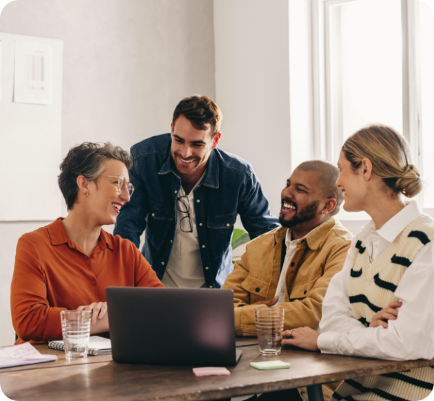 Workers having an good group meeting